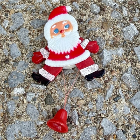 Jewelry - Vintage Santa Claus Pull String Jumping Jack Brooch Pin Red Plastic Christmas